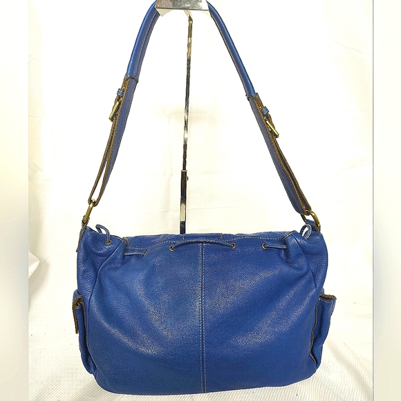 Abro Genuine Leather drawstring Satchel - Vivid Blue - Picture 5 of 11